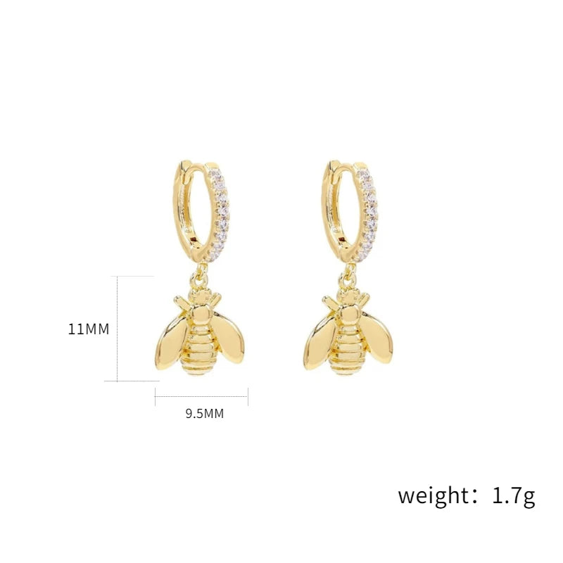 Geometric Zircon Round Bee Butterfly Hoop Earring for Women Cute Animal Huggie Ear Ring Jewelry Pendientes Wholesale