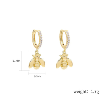 Geometric Zircon Round Bee Butterfly Hoop Earring for Women Cute Animal Huggie Ear Ring Jewelry Pendientes Wholesale