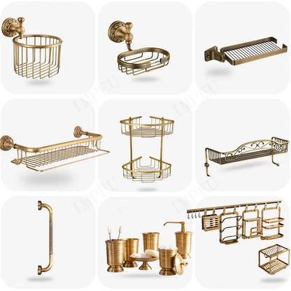 Bathroom Accessories Antique Brass Collection, Towel Ring, Paper Holder, Toilet Brush, Coat Hook, Bath Rack, Soap Dish, Faucet