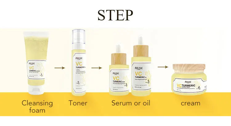 AILKE Turmeric Renew Skin Care Sets Vitamin C Women Facial Organic Anti Acne Whitening Hydrating Firming Korean Face Products