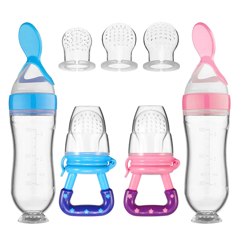 5pcs Silicone Squeezing Feeding Bottle Spoon Bottle Feeder Newborn Baby Training Drink Spoon Safe Tableware Training Feeder