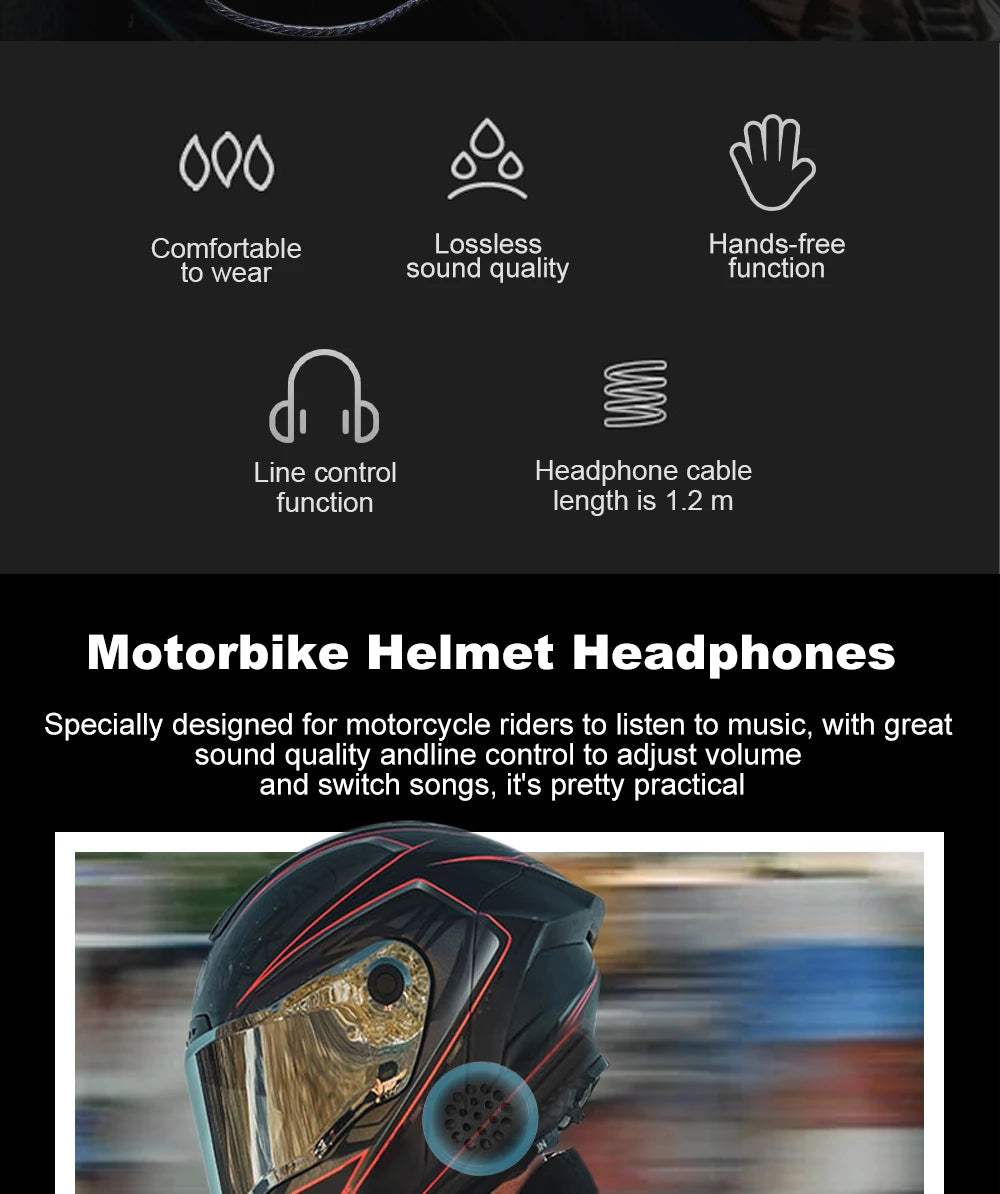 VR robot Motorcycle Helmet Headset 3.5mm Jack Wired Earphones Music Headphones with Handsfree for Motorbike Rider