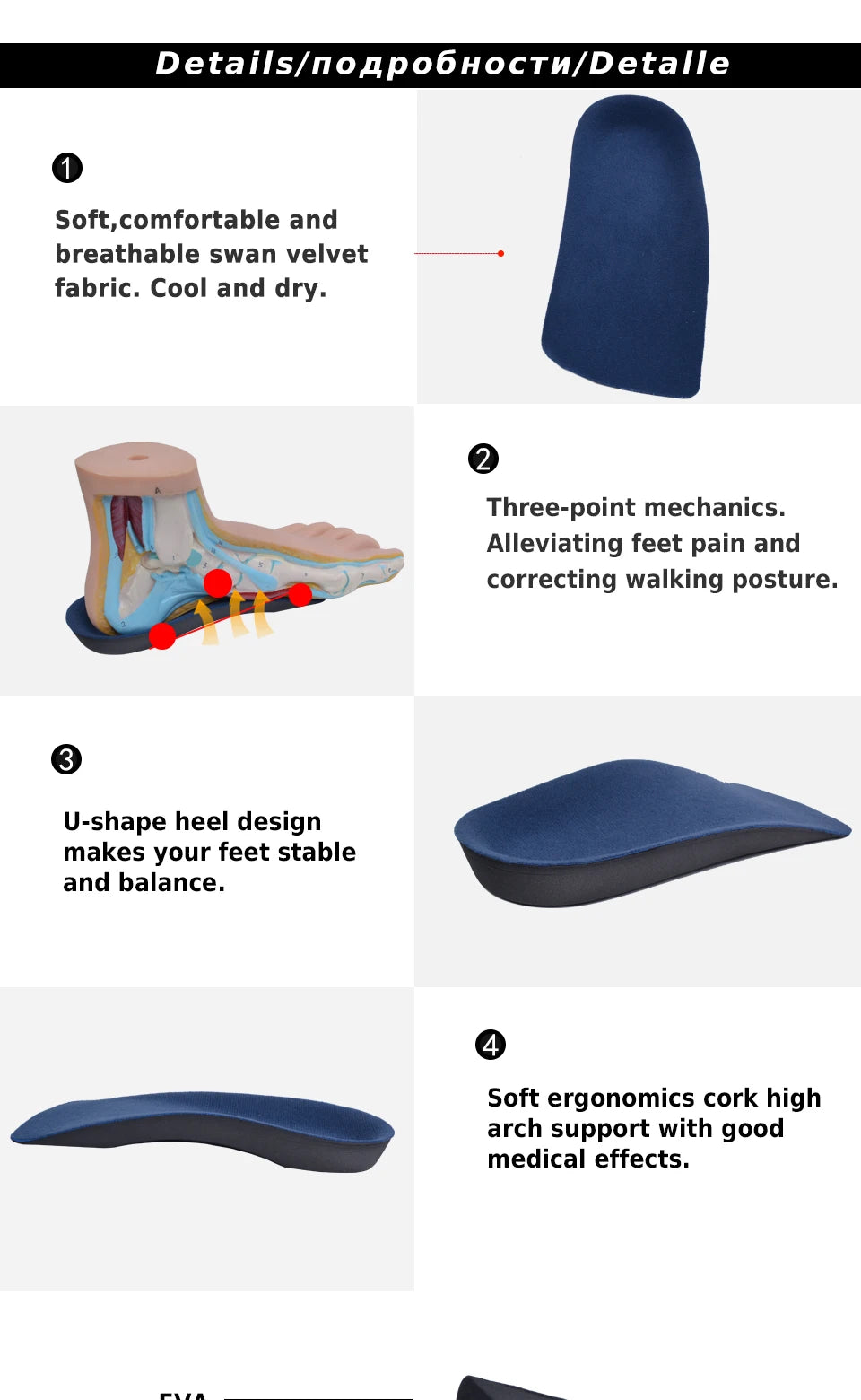 1 Pair EVA Flat Foot Orthotics Arch Support Half Shoe Pad Orthopedic Insoles Foot Care for Men and Women