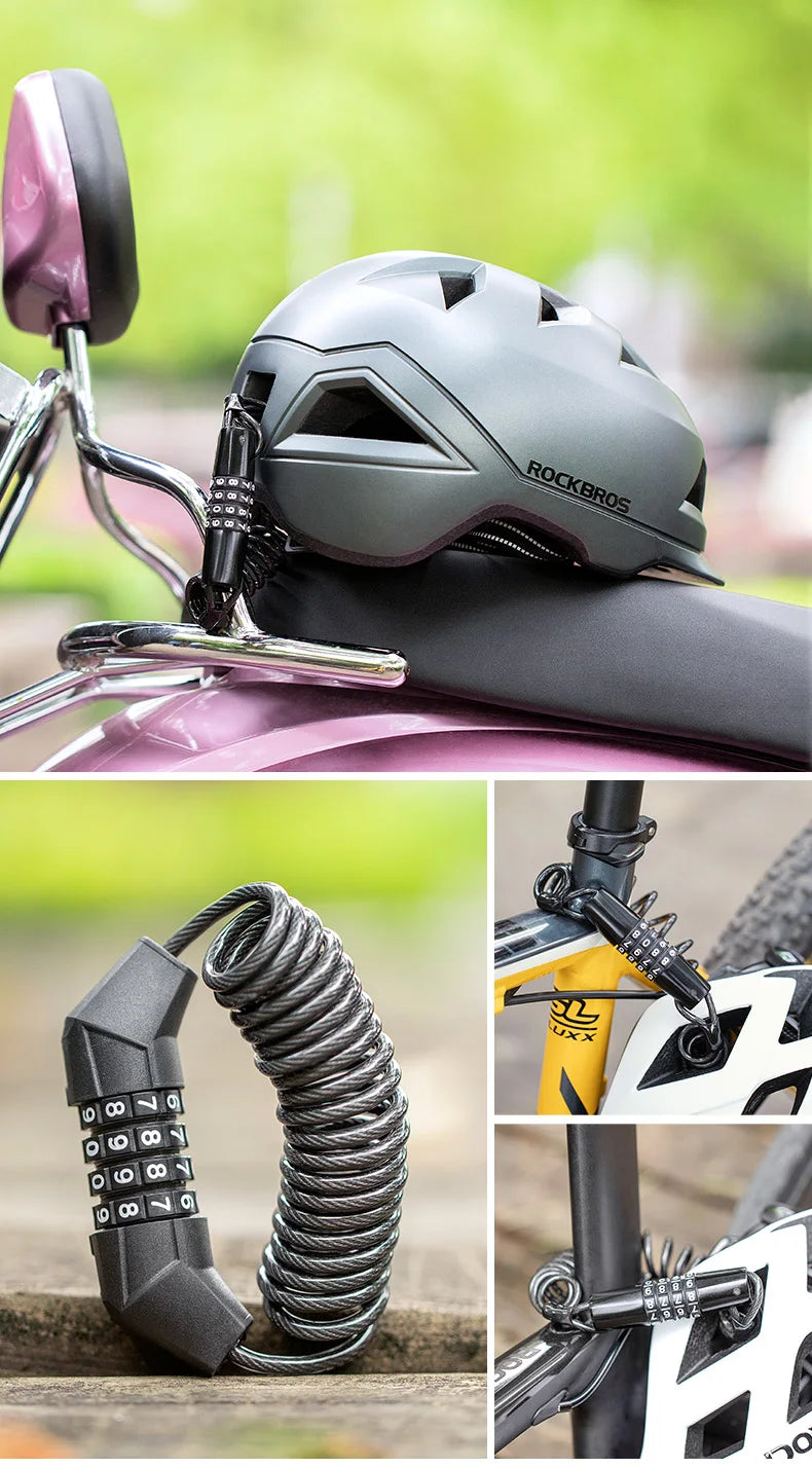 ROCKBROS Mini Password Lock Anti-theft Bicycle Durable Steel Wire Lock Helmet Lock Chain Bike Frame Lock Bike Accessories