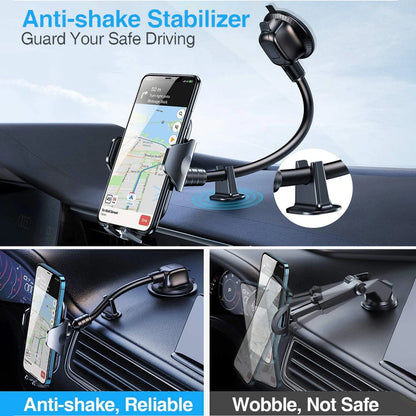 Dashboard Car Phone Holder【360° Widest View】9in Flexible Long Arm, Universal Handsfree Auto Windshield Air Vent Phone Mount 2025