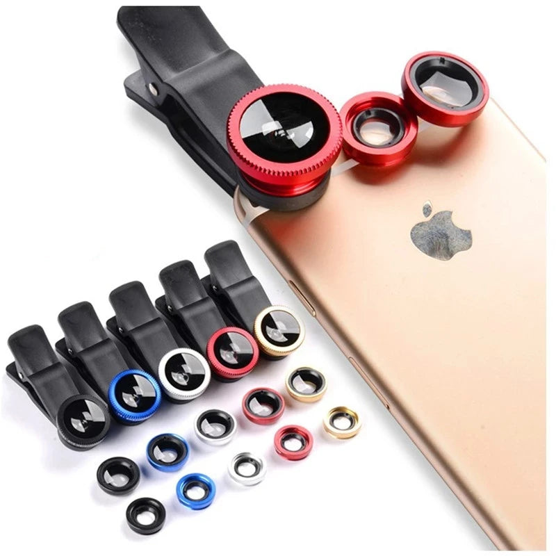 3 in 1 Fisheye Phone Lens Wide Angle Zoom Lens Fish Eye Macro Lenses Camera Kits With Clip Lens On The Phone For All Smart Phone