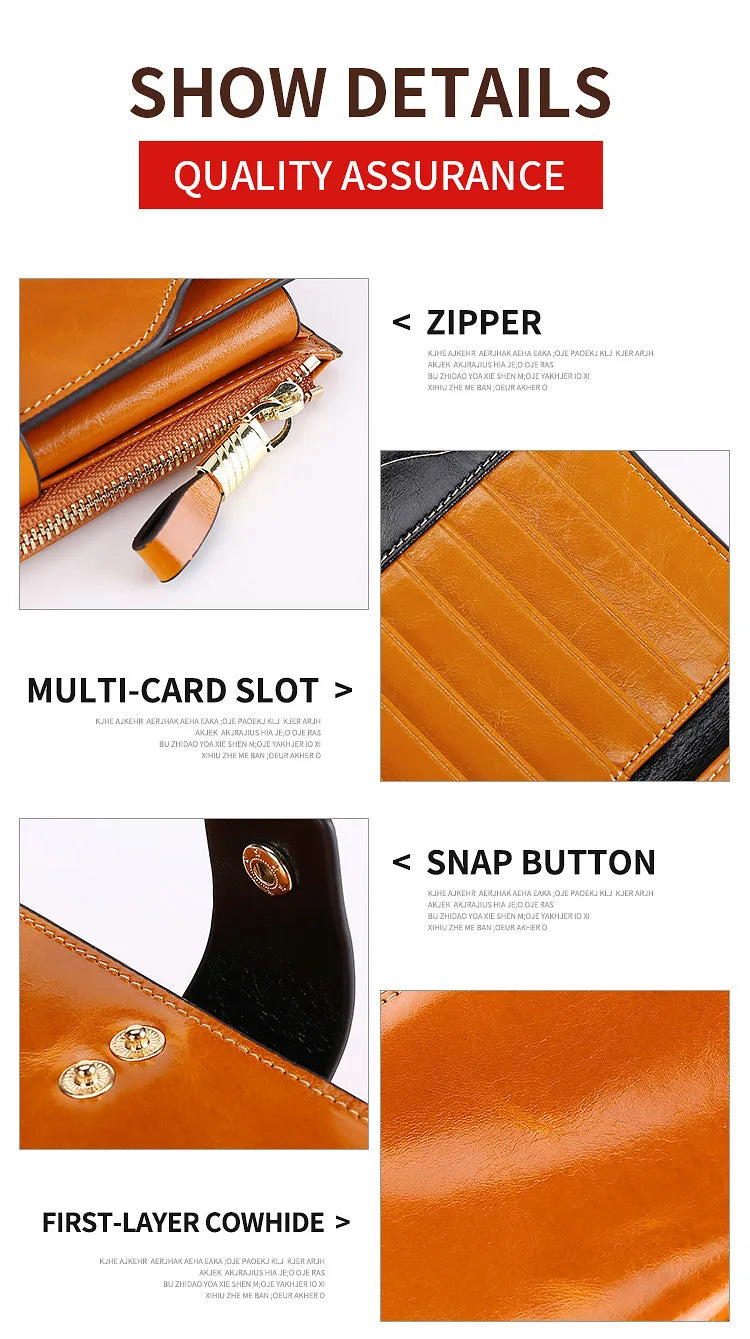 RFID Blocking 100% Genuine Leather Women Wallet Long Lady Purse Brand Design Luxury Bag Oil Wax Card Holder Female Coin Clips