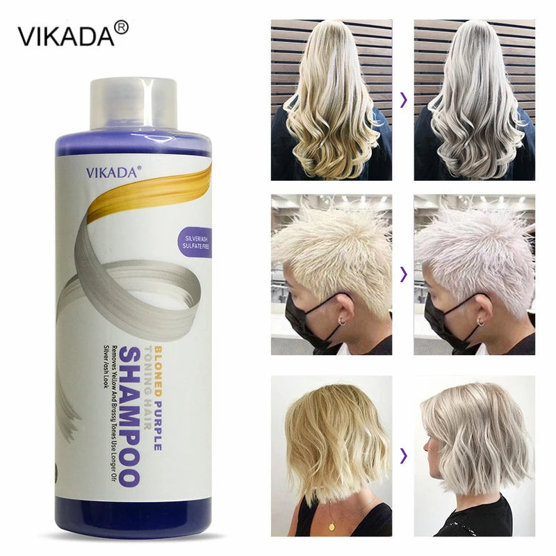 Vikada Blonde Purple Hair Shampoo Removes Yellow and Brassy Tones for Silver Ash Look Blonde Bleached Highlighted Shampoos 500ml