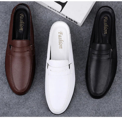 Quality Men Slippers Leather Men Mules Half Shoe Loafers Moccasins Outdoor Non-slip Black Beach Sandals Slides Zapato Hombre