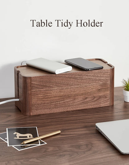 Cable Organizer Management Black Walnut Wood Storage Box Dustproof Junction Box Desktop Clip Holder For TV Box Organizer Shelf