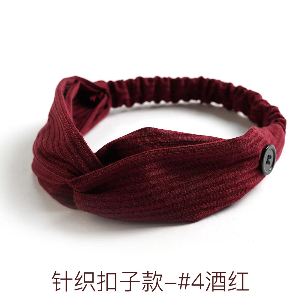 Fashion Women Hair Accessories Masks Anti-leather Button Hair Band Sports Yoga Elastic Cross Solid Color Knitted Headband Fema