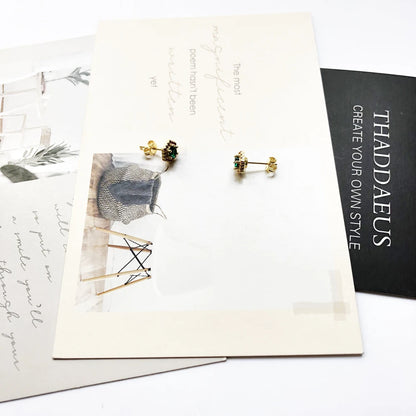 Studs Earrings Hexagon Green,Europe Yellow Gold Color Hand-set Jewelry For Women Playful Look Gift 925 Sterling Silver