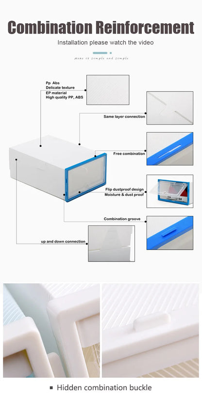 6pcs Transparent Shoe Box Thickened Dustproof Desktop Cosmetic Storage Box Stackable Combination Shoe Cabinet Shoe Organizers