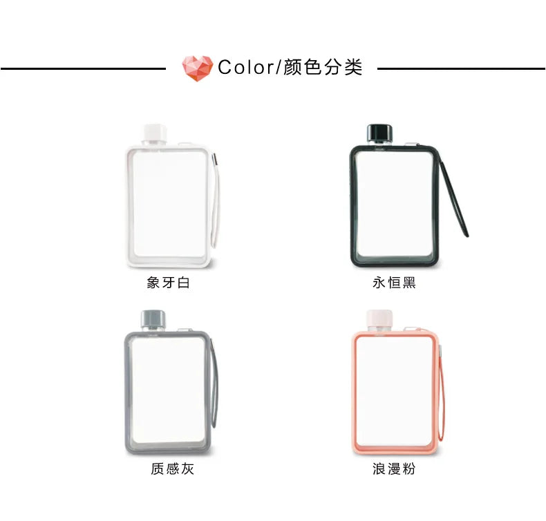 Plastic Flat Bottle for Water Portable Fit in Handbag Free BPA Easy Carry Transparent Bottle DIY Flask Easy to Carry Free Ship