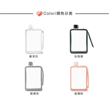 Plastic Flat Bottle for Water Portable Fit in Handbag Free BPA Easy Carry Transparent Bottle DIY Flask Easy to Carry Free Ship