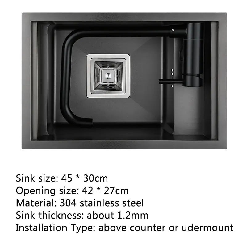 Black Kitchen sink Hidden Single bowl Bar Small Size sink Stainless Steel Balcony sink Concealed black kitchen sink Bar sink