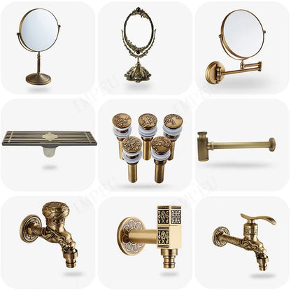 Bathroom Accessories Antique Brass Collection, Towel Ring, Paper Holder, Toilet Brush, Coat Hook, Bath Rack, Soap Dish, Faucet