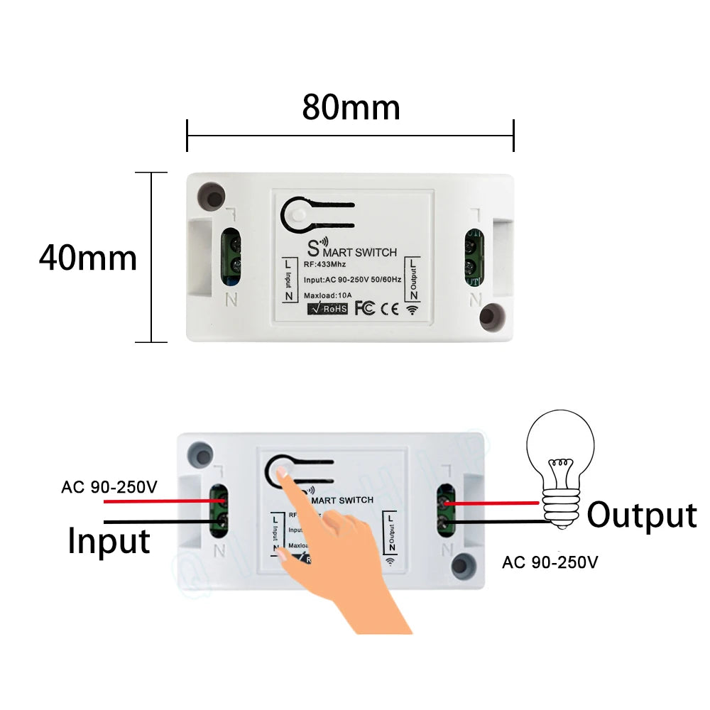 Smart Switch Light DIY Module Receiver 433 Mhz 86 Type Portable RF Wireless Relay Power Remote Control 220V  Wall Panel Buttons