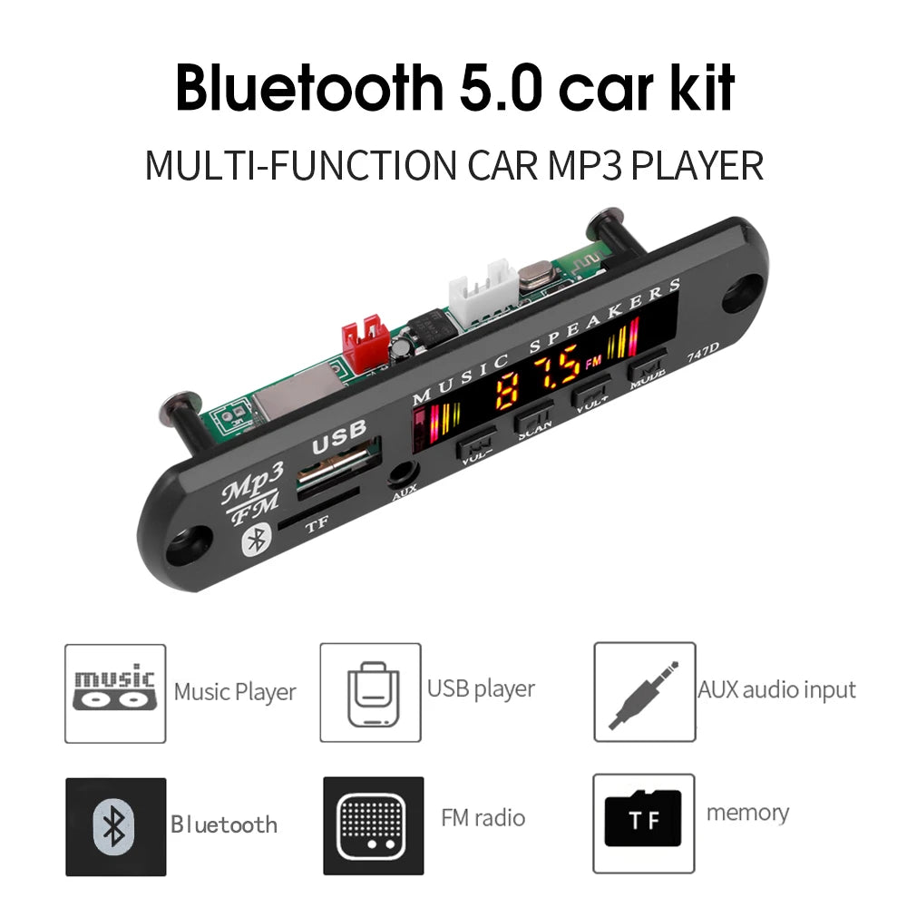 Bluetooth 5.0 Car Kit Wireless MP3 Decoder Board Audio 9V-12V WMA Car Music Player Module Lossless Audio USB AUX TF Radio