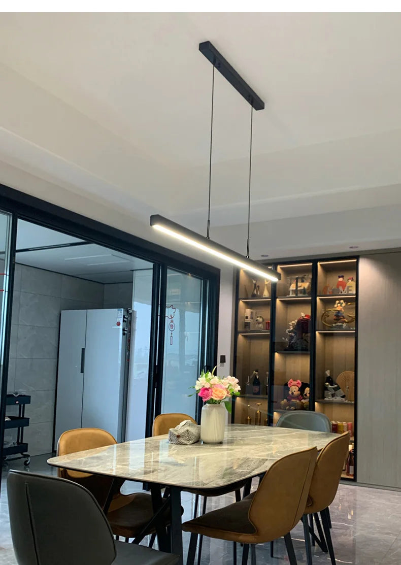 One word minimalist dining room chandelier modern long strip dining table lamp luxury dining room bar table lamp office light