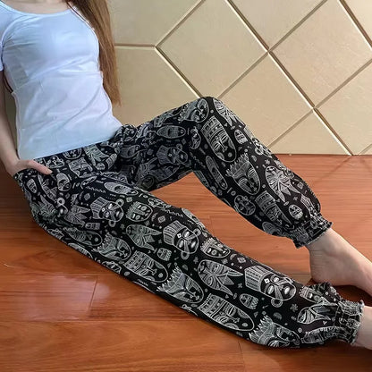 Women's Casual Print Palazzo Pants, Loose Sleep Pyjama Pants, Wide Leg, Thin Shorts, Cropped Pants, Summer Outdoor, ouc1143