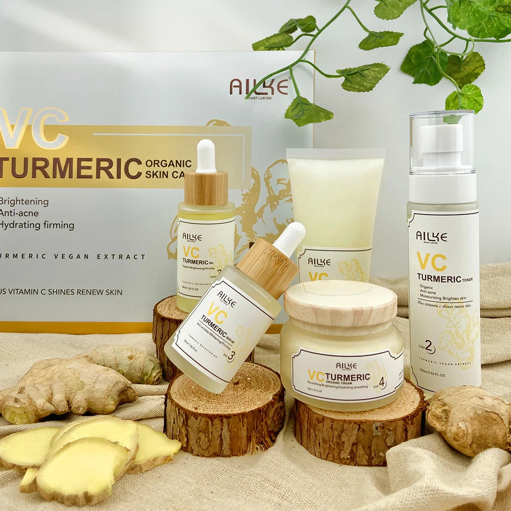 AILKE Turmeric Renew Skin Care Sets Vitamin C Women Facial Organic Anti Acne Whitening Hydrating Firming Korean Face Products