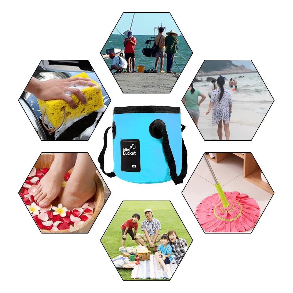 12L Folding Bucket Bowl Sink Washing Bag Car Wash Bucket Portable Outdoor Travel Foldable Water Bucket