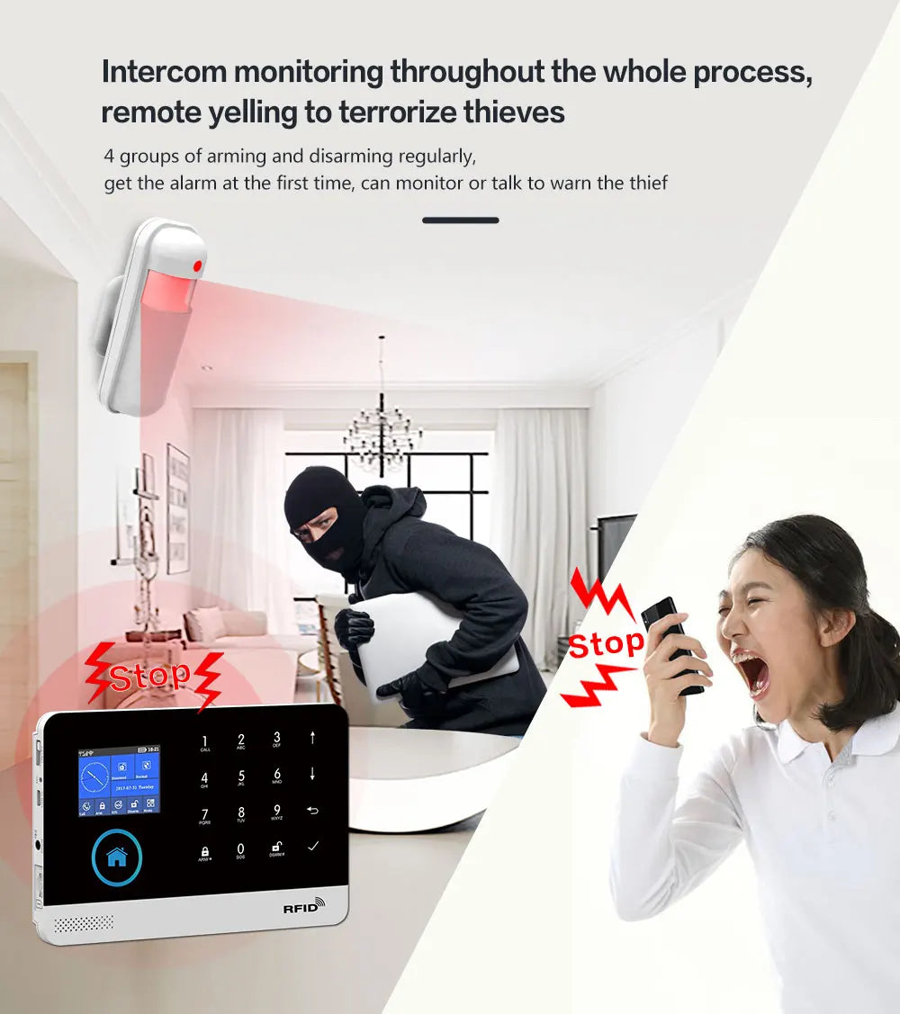 Wireless Home Alarm System Tuya Smart Home WIFI 2G GSM Security Alarms For Home With Motion Sensor With Alexa & Google Home