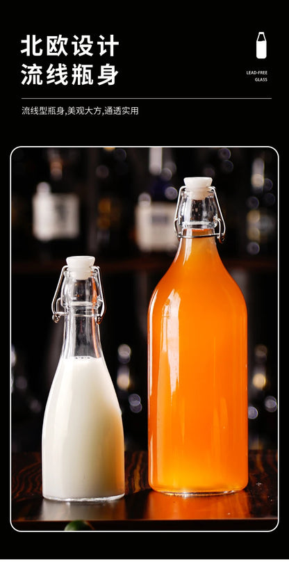 Enzyme Bottle,Bartender Tool,Fresh Lemon Lime Kitchen Oil Bottle,Jars With Lid Seal Buckle Plastic Storage Container Glass