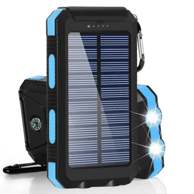 20000mAh Solar Power Bank Outdoor Portable Charger Powerbank Waterproof External Battery Dual USB Charging with LED Light