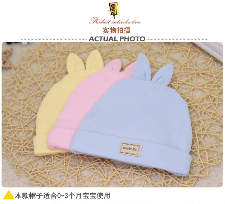 Baby Hat for Newborn Solid Color Cap Kids Bunny Hats Children Soft Cotton Breathable Sweat-Absorbent Boys Girls Baby Stuff