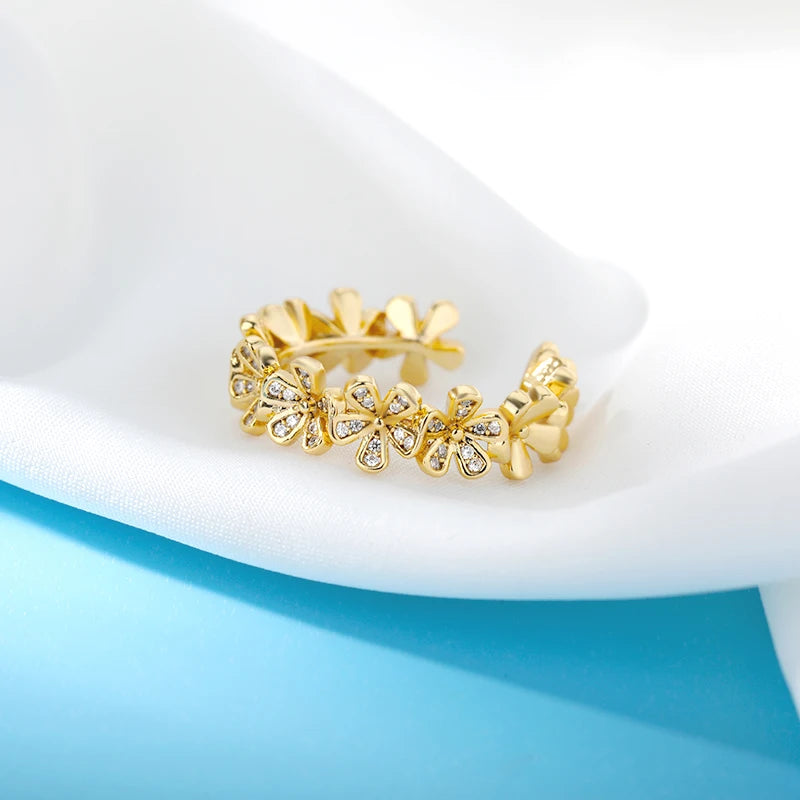 Ladies Flower Open Rings For Women Stainless Steel Cubic Zircon Flower Open Adjustable Ring Jewelry Students Girl Gift 2022