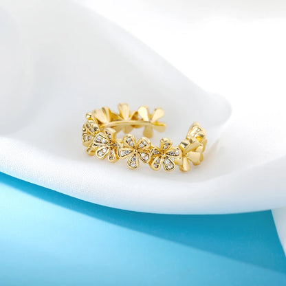 Ladies Flower Open Rings For Women Stainless Steel Cubic Zircon Flower Open Adjustable Ring Jewelry Students Girl Gift 2022