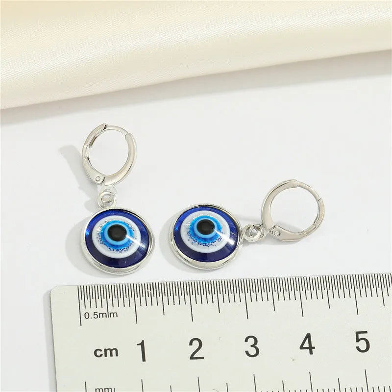 1 Pair Resin Bling Evil Eye Hoop Earring For Womens Jewelry Fashion Vintage Round Turkish Blue Eye Small Circle Earrings E789