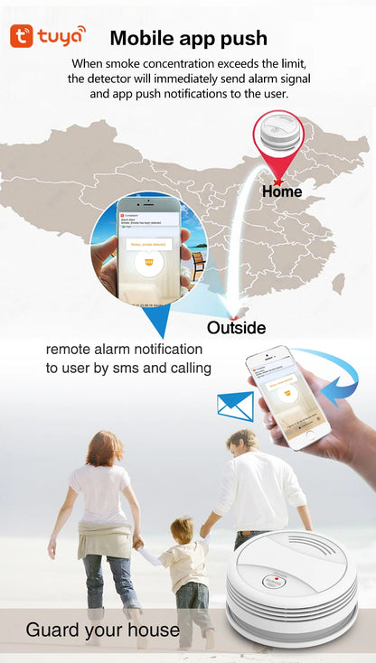 Wifi Tuya Smart Smoke Detector Sensor 80DB Alarm Fire Smoke Detector Wifi/433 Fire Protection Home Security Alarm Smart Life APP