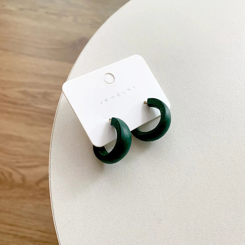 Cute Matte Wooden Earrings Geometric C-Stye Statement Vintage Big Circle Wood Ear Ring Fashion Jewelry Gift