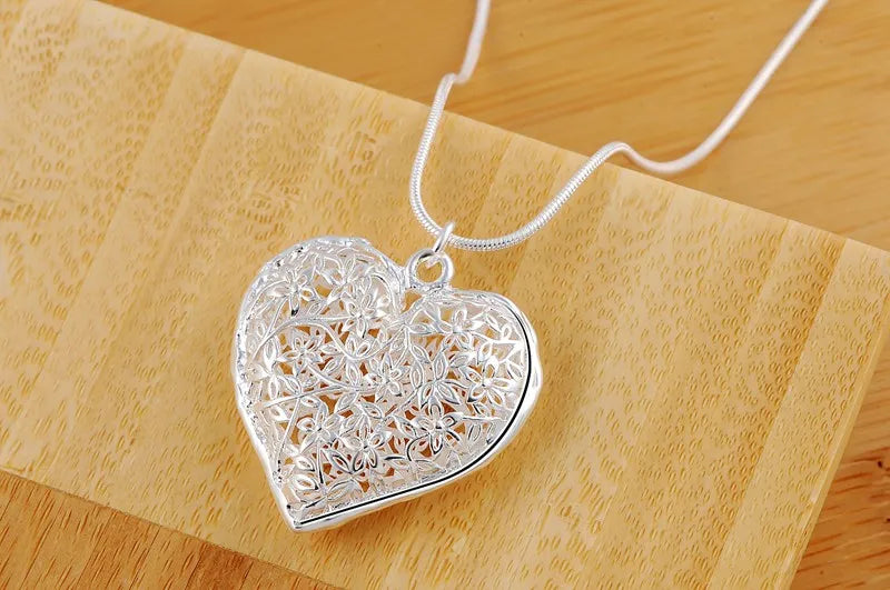 Fine 925 Sterling Silver Leaf pattern Pendant Necklace For Women 18 inches Christmas gifts lady party wedding fashion Jewelry