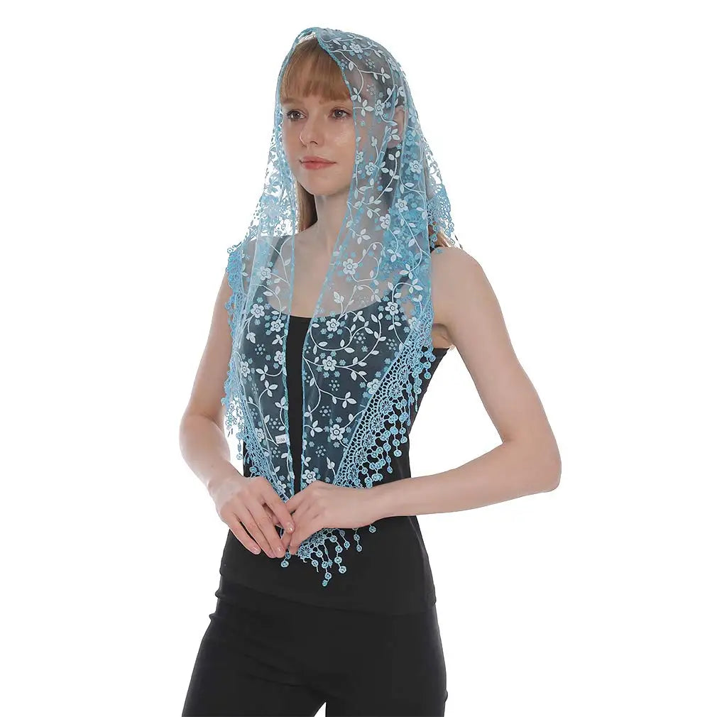 Embroidered Lace Scarf for Church Shawl Catholic Veil Church Scarf Sheer Floral Scarves Prayer Shawl Spanish Mantilla for Church