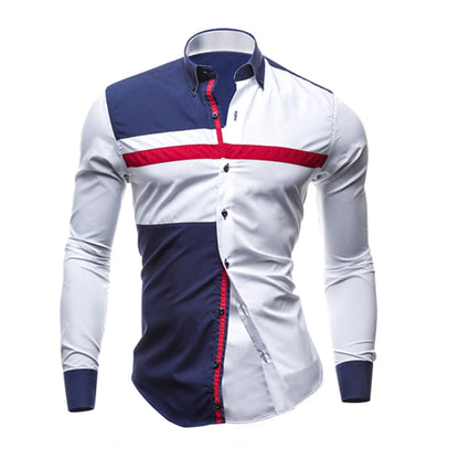 Men Long Sleeve Shirt 2025 Spring Striped Shirts Slim Fit Male Casual Social Patchwork Shirt Turn-down Collar Camisa Masculina
