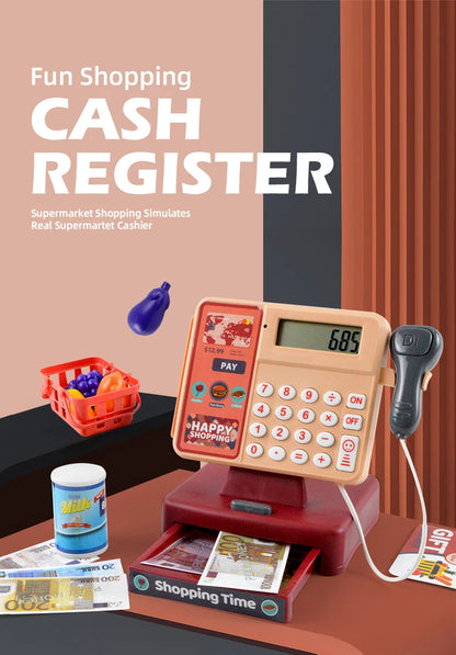Children's Simulation Supermarket Cash Register Electric Multifunctional Puzzle Toy Cash Register with Scanner Toys for Kids