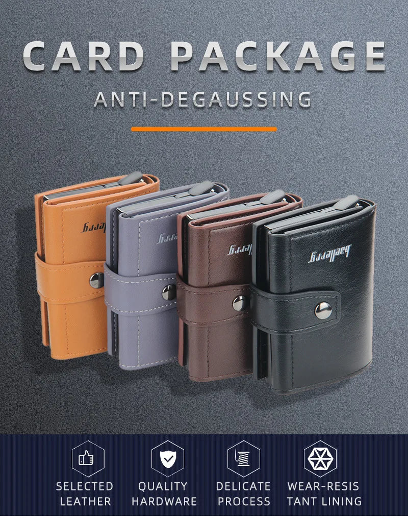 RFID Blocking Protection Men ID Credit Card Holder Wallet Leather Metal Aluminum Business Bank Card Case CreditCard Cardholder