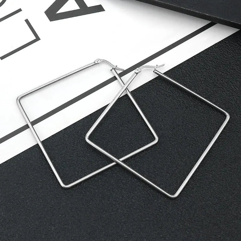 Titanium Steel Exaggerated Geometric Square Rhombus Hoop Earrings for women Big Earring Statement Ear Ring Nightclub Jewelry