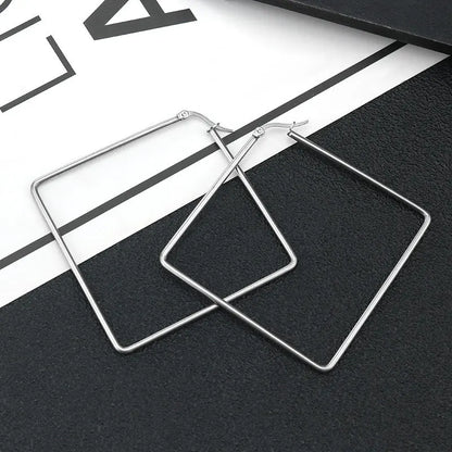 Titanium Steel Exaggerated Geometric Square Rhombus Hoop Earrings for women Big Earring Statement Ear Ring Nightclub Jewelry