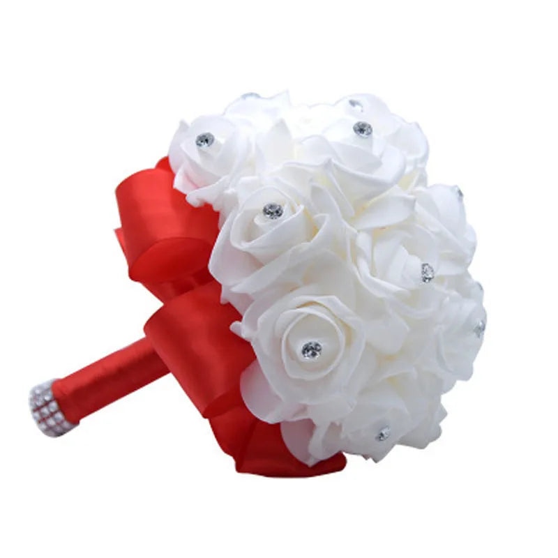 rosa flor Beautiful White Ivory Bridal Bridesmaid Flower Wedding Bouquet Artificial Flower Rose Bouquet Crystal Bridal Bouquets