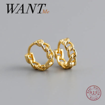 WANTME Genuine 925 Sterling Silver Simple Link Chain Punk Ear Buckle for Women Unisex Hip Hop Earrings Jewelry Accessories 2021