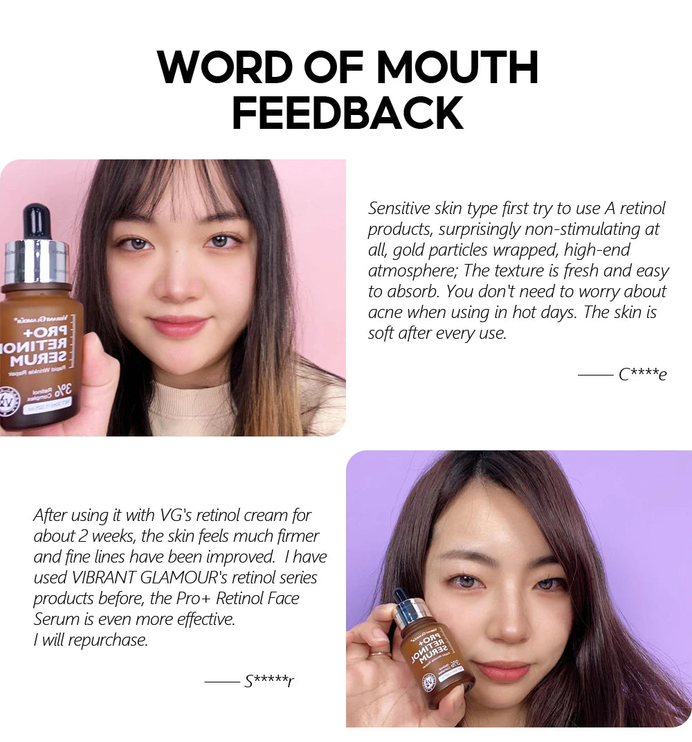 VIBRANT GLAMOUR  PRO+ Retinol Face Serum Upgrade 3% Retinol+3X Peptide+5X Ceramide Repair Skin Firming Collagen Anti-Aging