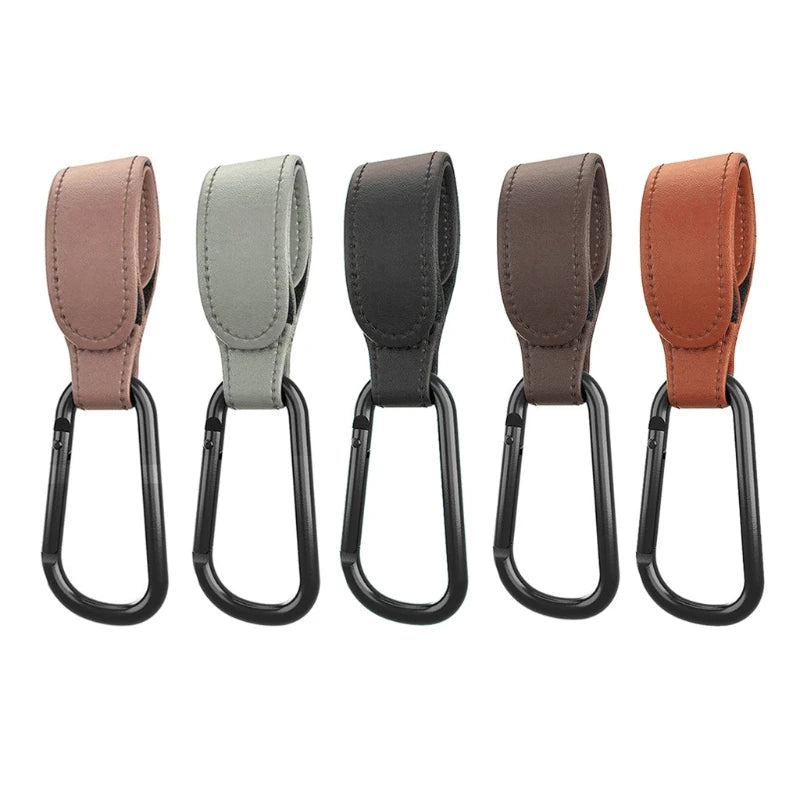 1/2pcs Portable PU Leather Baby Stroller Hook Hanger Velcros Pram Hook Carabiner Cart Organizer Clip for Stroller Accessories