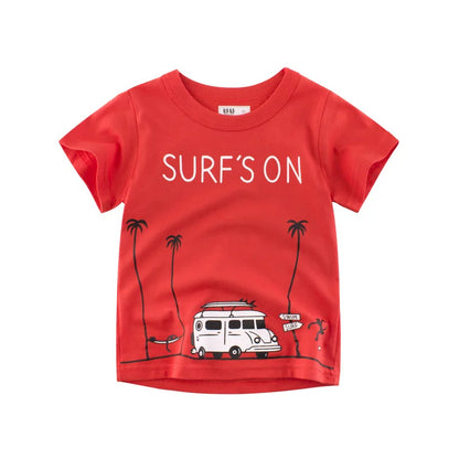 Baby Boys Clothes T-Shirts for 1 2 3 4 5 6 7 8 Years 100% Cotton Short Sleeve Car Bus Fire Truck Cartoon  Kids Summer Clothing