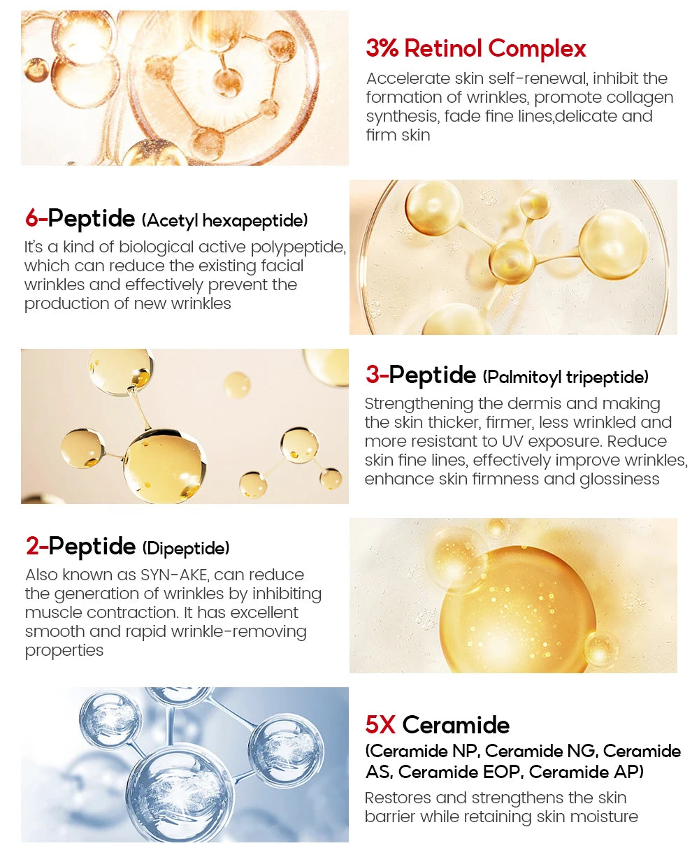 VIBRANT GLAMOUR  PRO+ Retinol Face Serum Upgrade 3% Retinol+3X Peptide+5X Ceramide Repair Skin Firming Collagen Anti-Aging