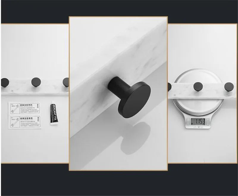 Bathroom Accessories Set Black Bathroom Shelf,Towel Rack,Towel Hanger Paper holder,Toilet Brush Holder Marble & Brass